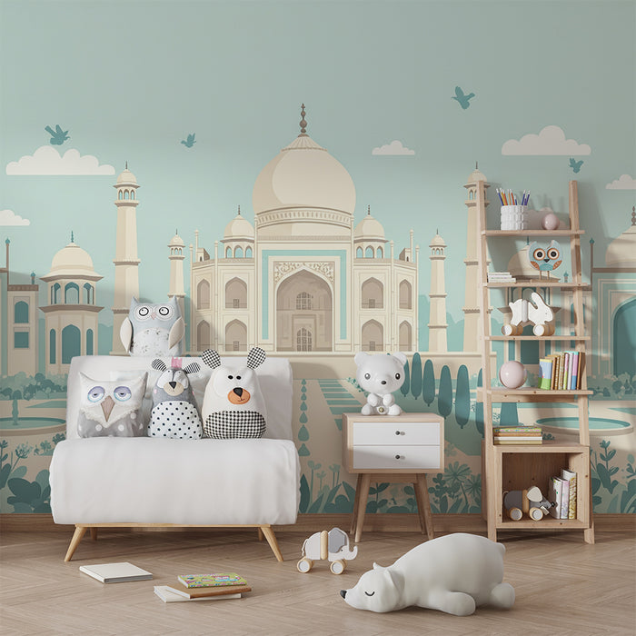 Papel de parede para quarto infantil | Palácio majestoso e jardins encantados