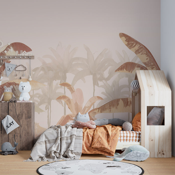 Kinderzimmer Tapete | Elegante Palmen und sanfte Atmosphäre