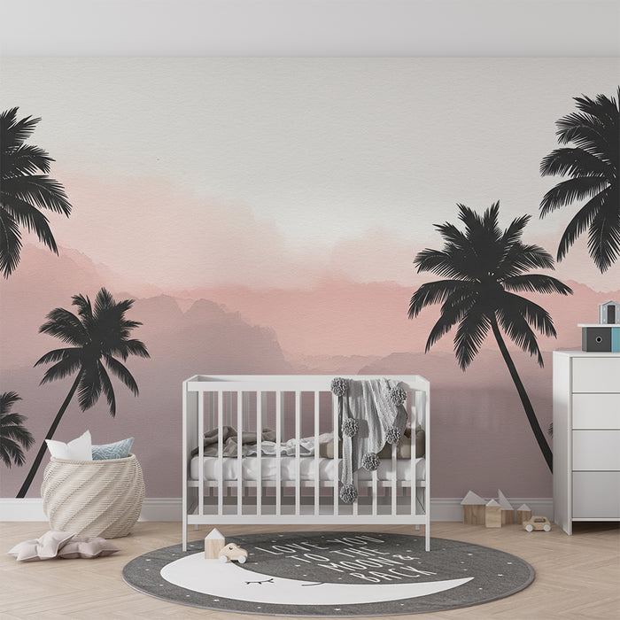Barntapet | Elegant palmer på pastellfond