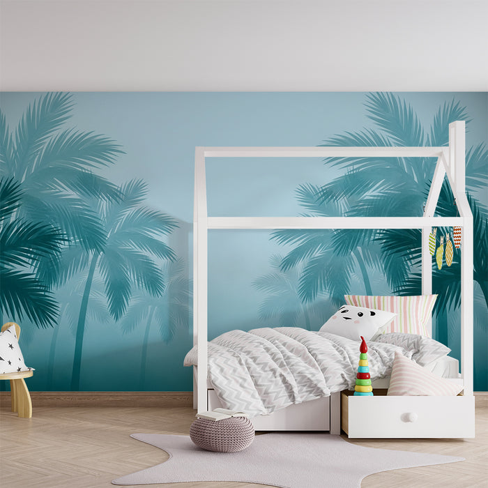 Kinderkamer behang | Majestueuze palmbomen in een rustgevende mist
