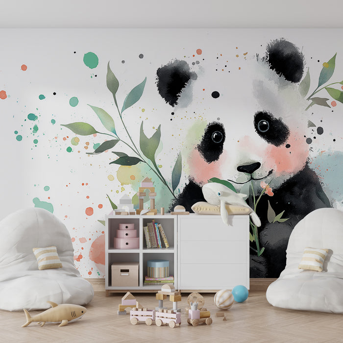 Papier peint chambre enfant | Panda adorable au milieu de la nature