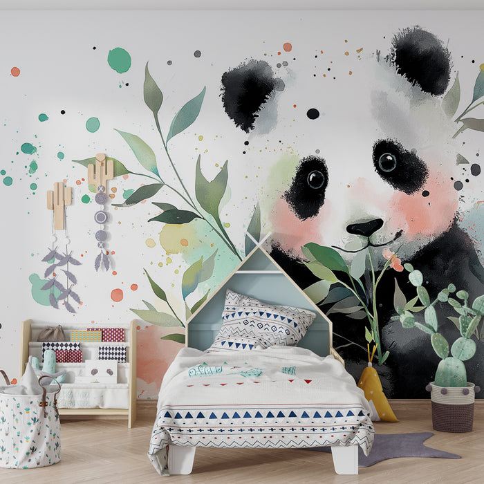 Papier peint chambre enfant | Panda adorable au milieu de la nature