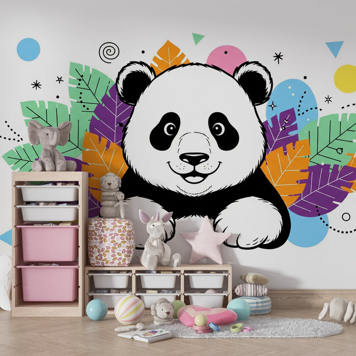 Tapety dla dzieci | Zabawny panda pośród kolorowych liści