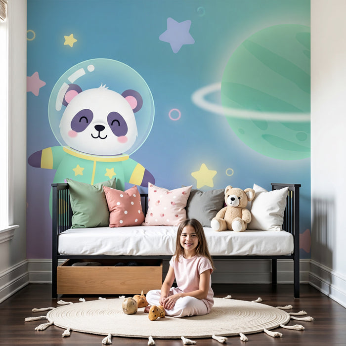 Kinderzimmer Tapete | Panda Astronaut im Land der Sterne