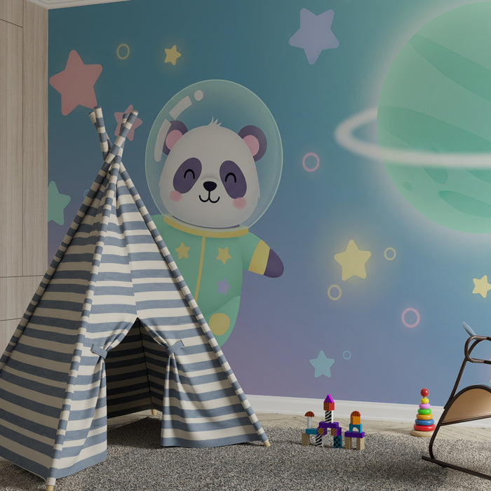 Kinderzimmer Tapete | Panda Astronaut im Land der Sterne