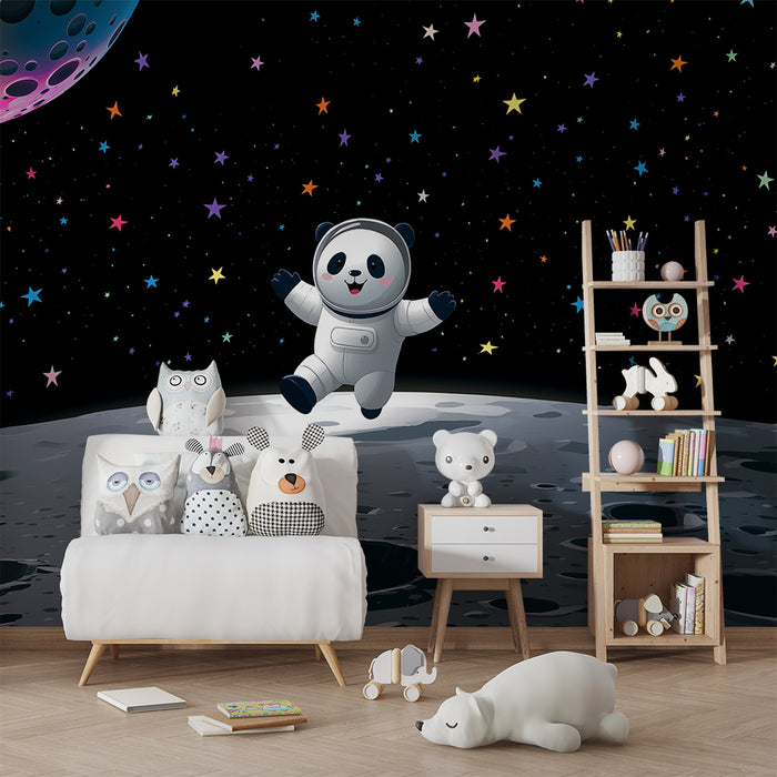 Barntapet | Panda astronaut i rymden med mångfärgade stjärnor