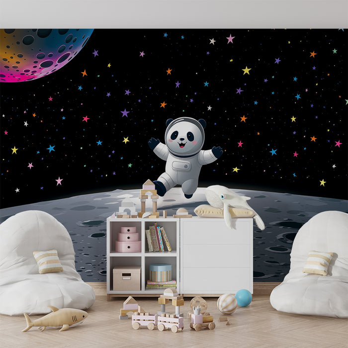Barntapet | Panda astronaut i rymden med mångfärgade stjärnor