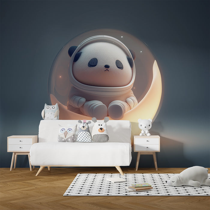Kinderzimmer Tapete | Panda Astronaut in einer leuchtenden Blase