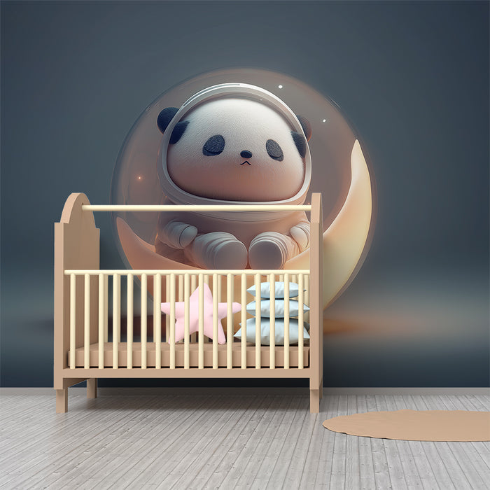 Kinderzimmer Tapete | Panda Astronaut in einer leuchtenden Blase