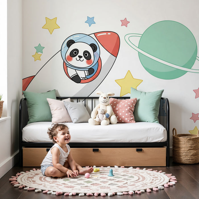 Kinderzimmer Tapete | Panda Astronaut im Rakete