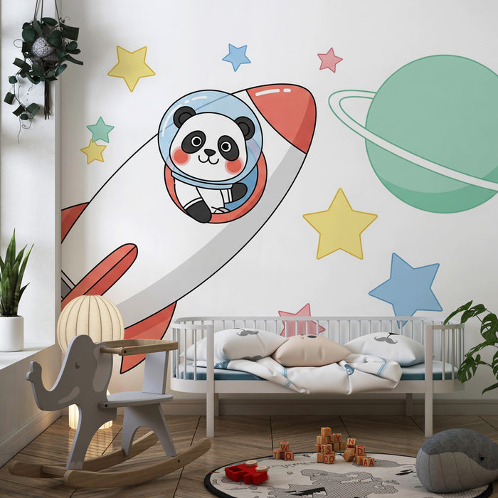 Kinderzimmer Tapete | Panda Astronaut im Rakete