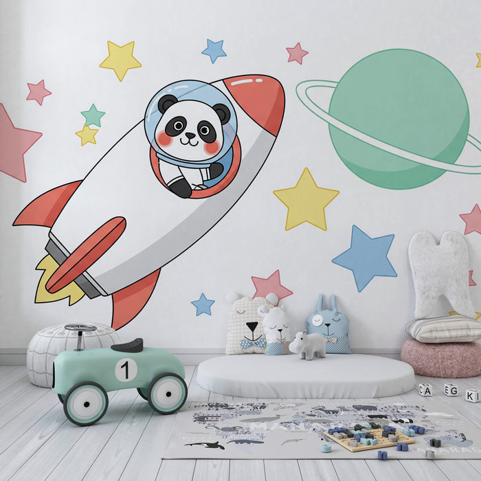 Kinderzimmer Tapete | Panda Astronaut im Rakete