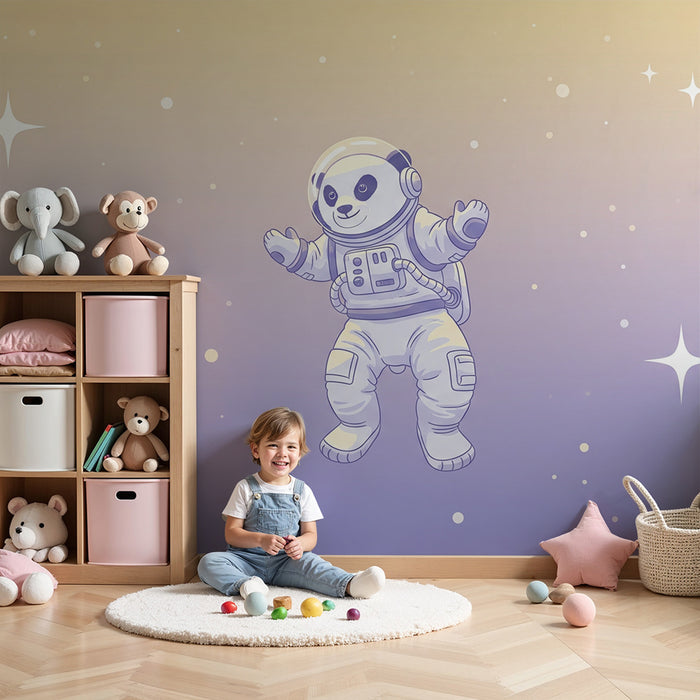 Barntapet | Panda astronaut som flyter i en stjärnklar himmel