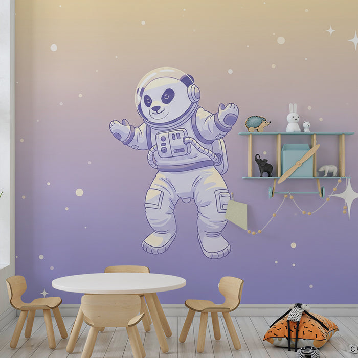 Barntapet | Panda astronaut som flyter i en stjärnklar himmel