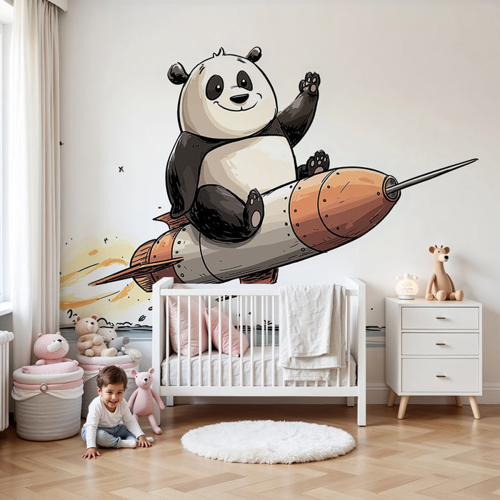 Tapet za detska staia | Panda astronavti i raketa