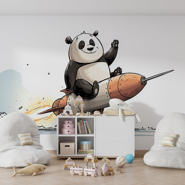 Tapet za detska staia | Panda astronavti i raketa