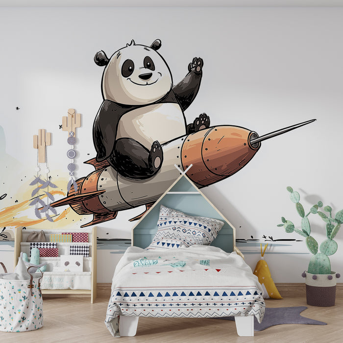 Tapet za detska staia | Panda astronavti i raketa