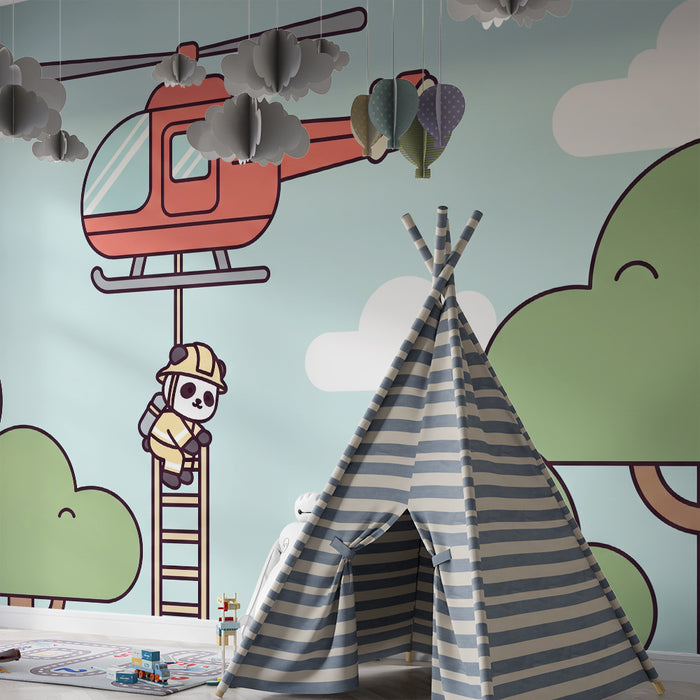 Tapet barnerom | Eventyrpanda og helikopter