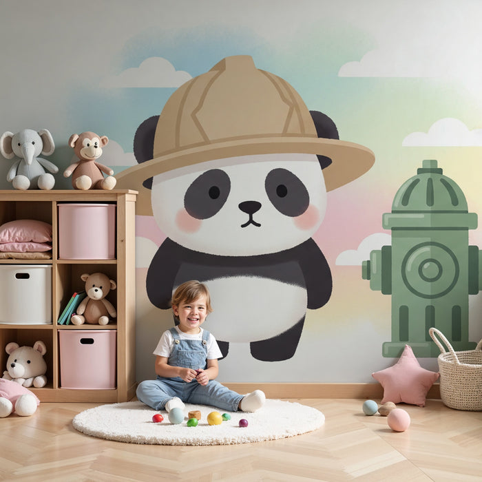 Carta da parati bambini | Panda avventuriero e idrante