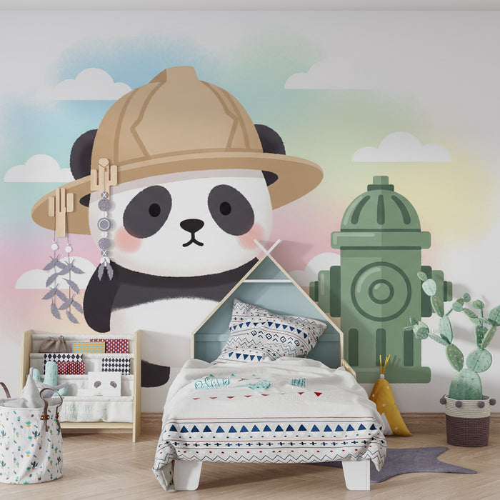 Carta da parati bambini | Panda avventuriero e idrante