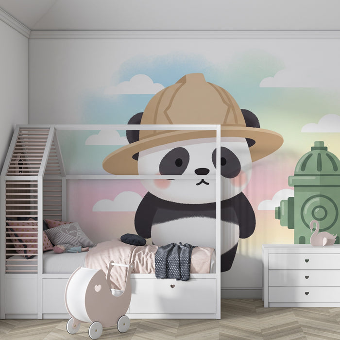 Carta da parati bambini | Panda avventuriero e idrante