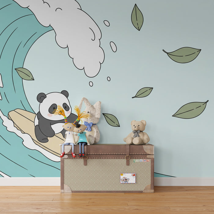 Kids room wallpaper | Dobrodružný panda na vlně
