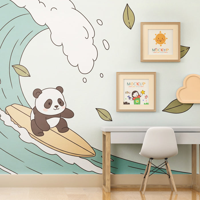 Kids room wallpaper | Dobrodružný panda na vlně