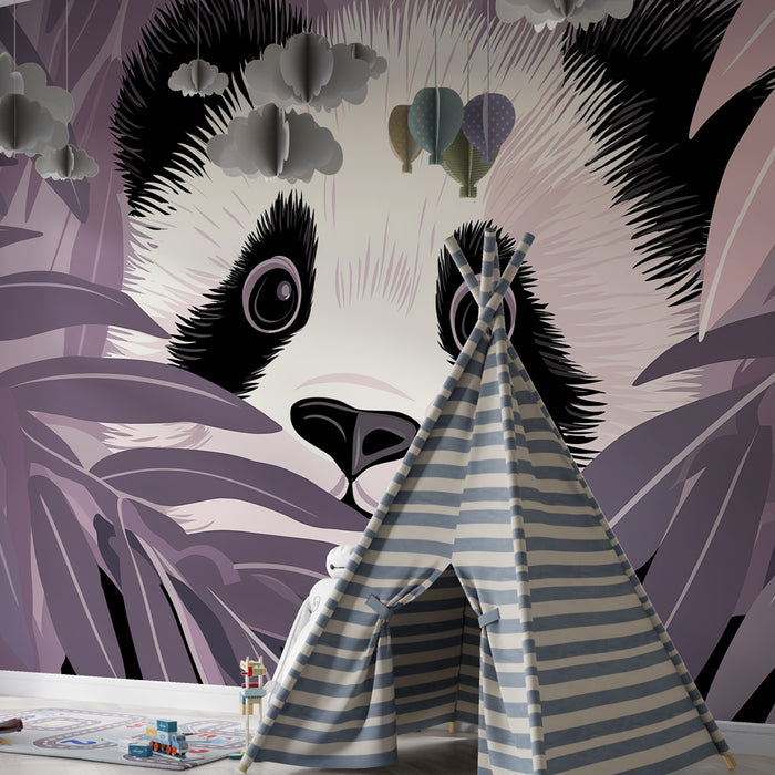 Tapeta dětského pokoje | Skrytý panda v vegetaci