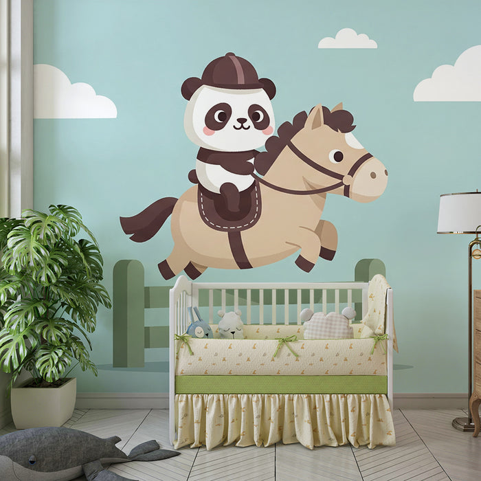 Papier de parede pro dětský pokoj | Panda jezdec na svém koni