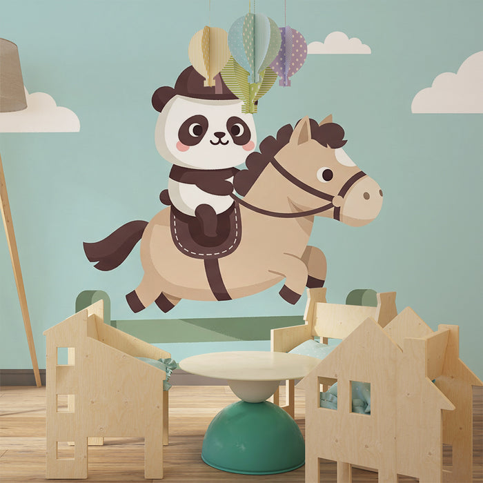 Papier de parede pro dětský pokoj | Panda jezdec na svém koni