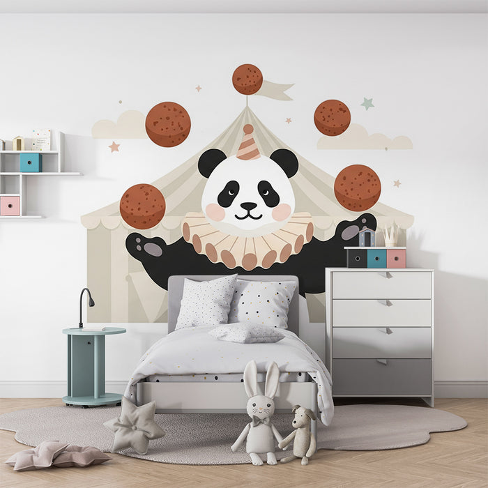 Kinderkamer behang | Panda clown jonglerend met koekjes