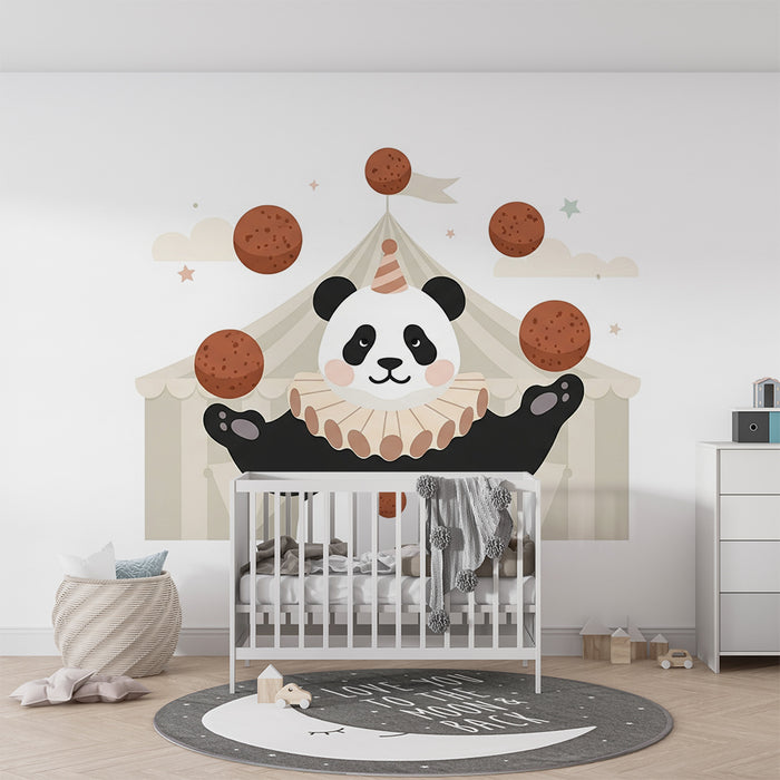 Kinderkamer behang | Panda clown jonglerend met koekjes