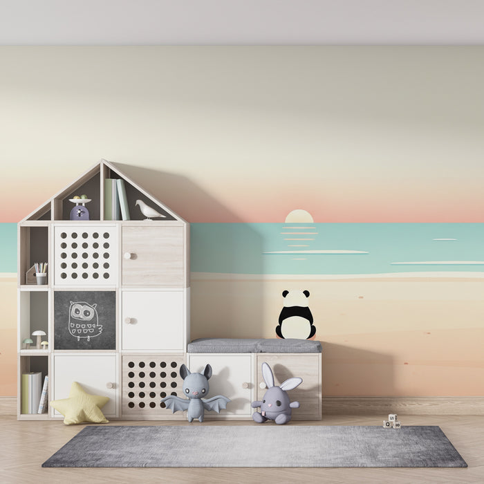 Børneværelse tapet | Kontemplativ panda ved havet