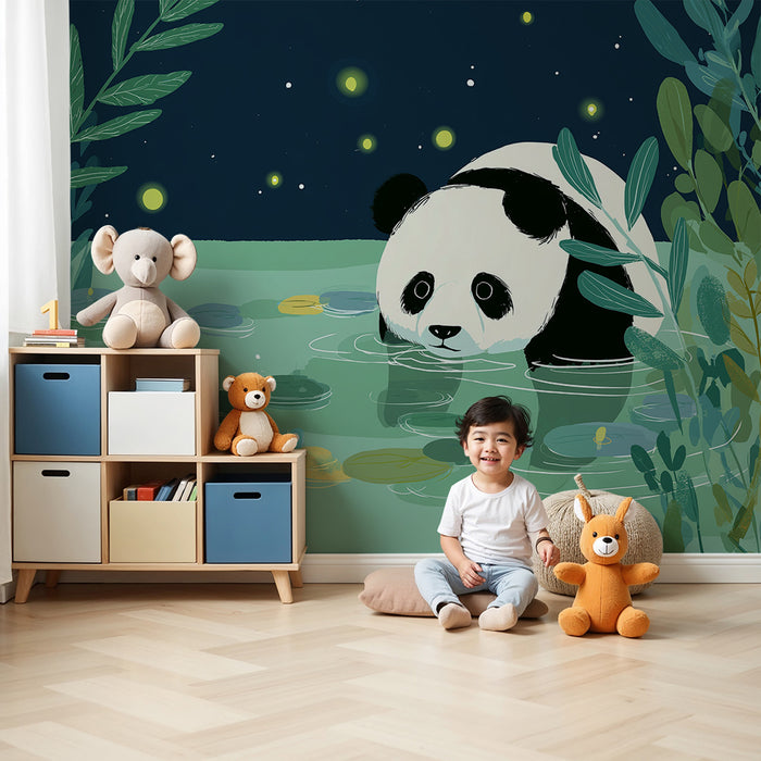 Barntapet | Nyfiken panda vid vattenkanten under stjärnorna
