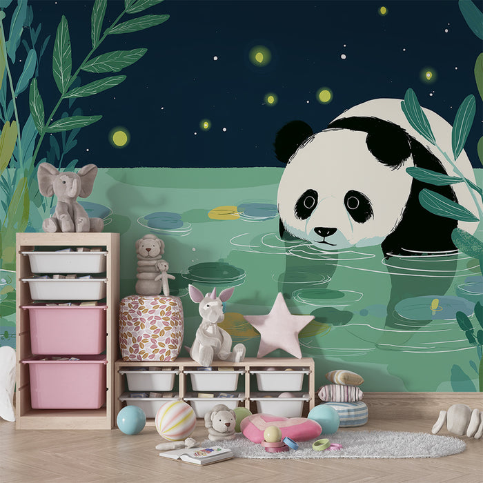 Barntapet | Nyfiken panda vid vattenkanten under stjärnorna