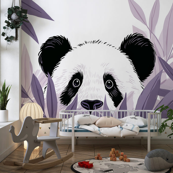 Tapety dla dzieci | Ciekawy panda pośród liści