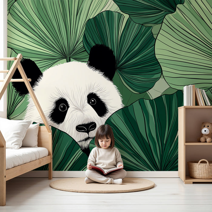 Tapeta dětského pokoje | Zvědavý panda mezi tropy listí