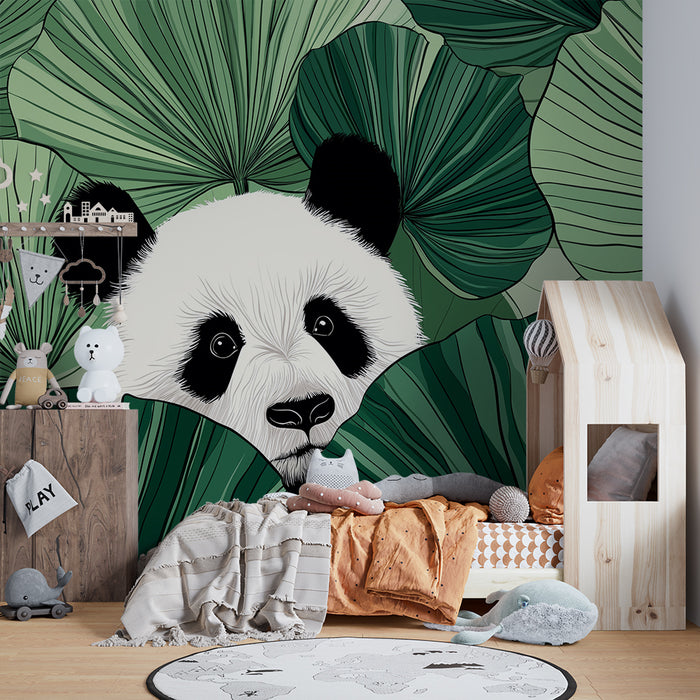 Tapeta dětského pokoje | Zvědavý panda mezi tropy listí