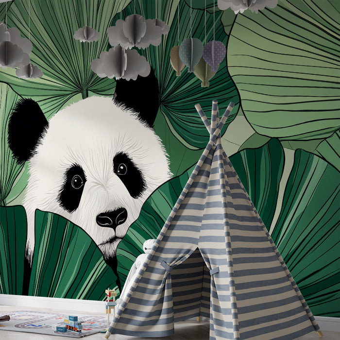 Tapeta dětského pokoje | Zvědavý panda mezi tropy listí