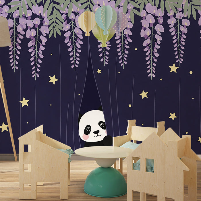 Lastenhuoneen tapetti | Panda tähtipölyssä