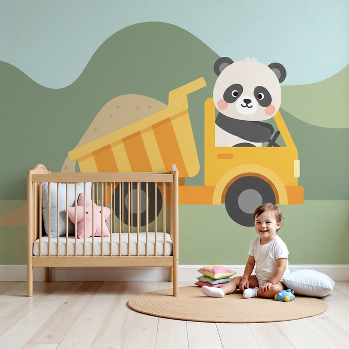 Carta da parati bambini | Panda in un camion da cantiere