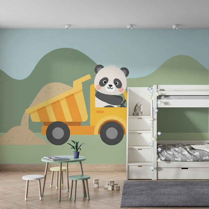 Carta da parati bambini | Panda in un camion da cantiere