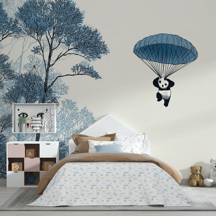 Papier peint chambre enfant | Panda en parachute au cœur de la nature