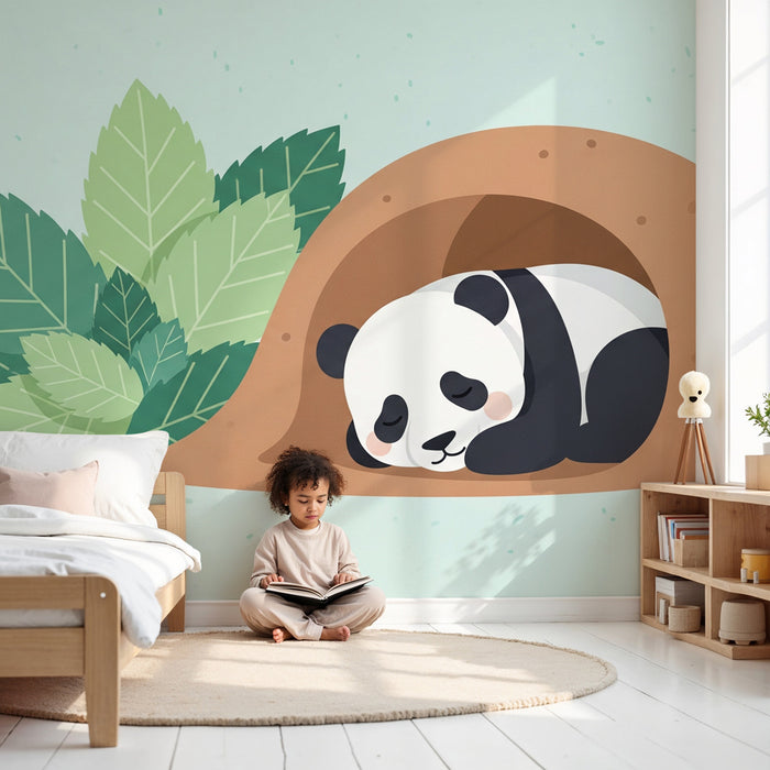 Kinderzimmer Tapete | Schlafender Panda in seinem Bau