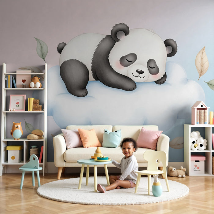 Papier peint chambre enfant | Panda endormi sur un nuage