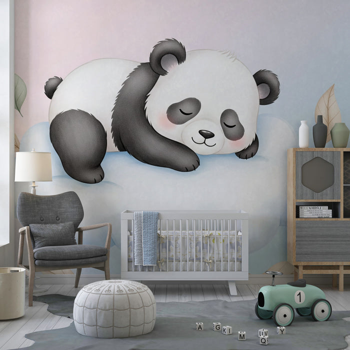 Papier peint chambre enfant | Panda endormi sur un nuage