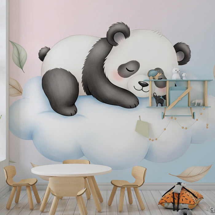 Papier peint chambre enfant | Panda endormi sur un nuage
