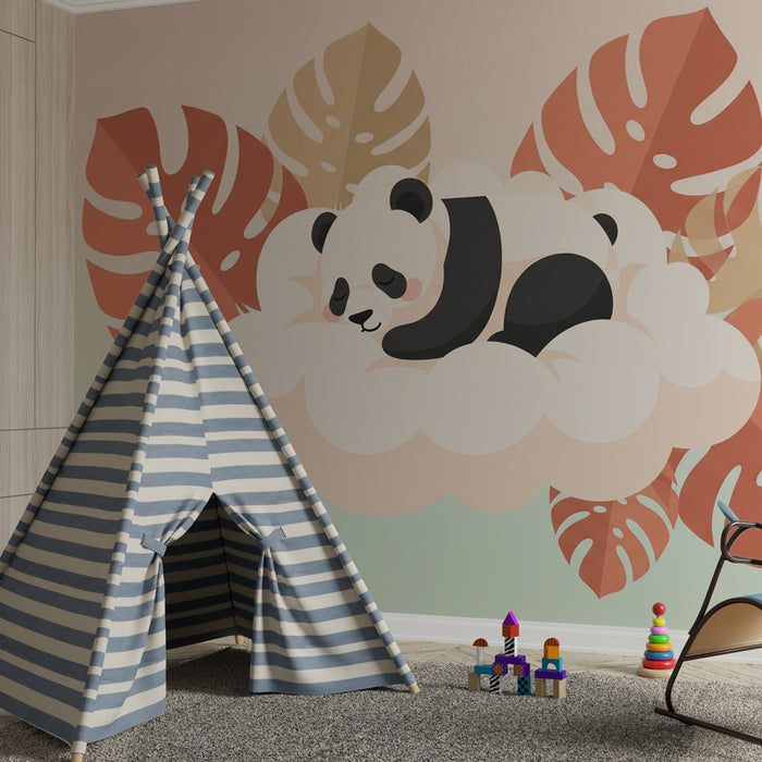 Kinderzimmer Tapete | Schlafender Panda auf einer Wolke im abgestuften Hintergrund