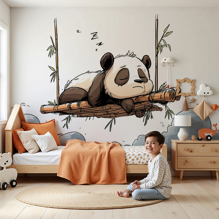 Barntapet | Sovande panda på en gungande bambu