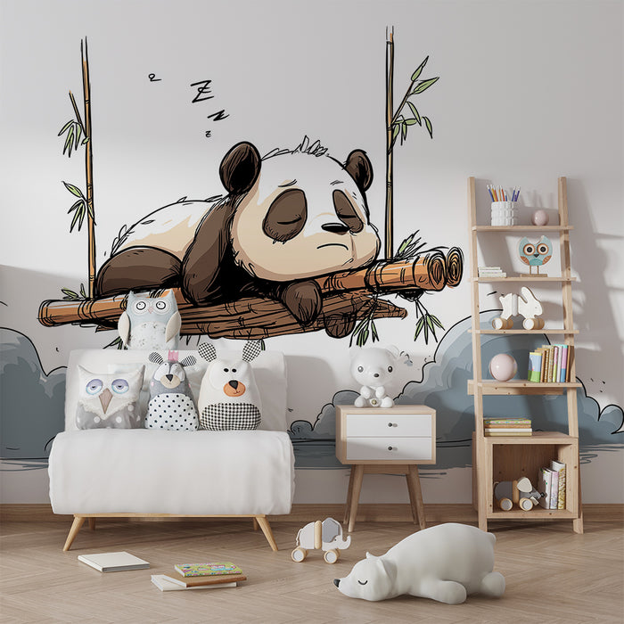 Barntapet | Sovande panda på en gungande bambu